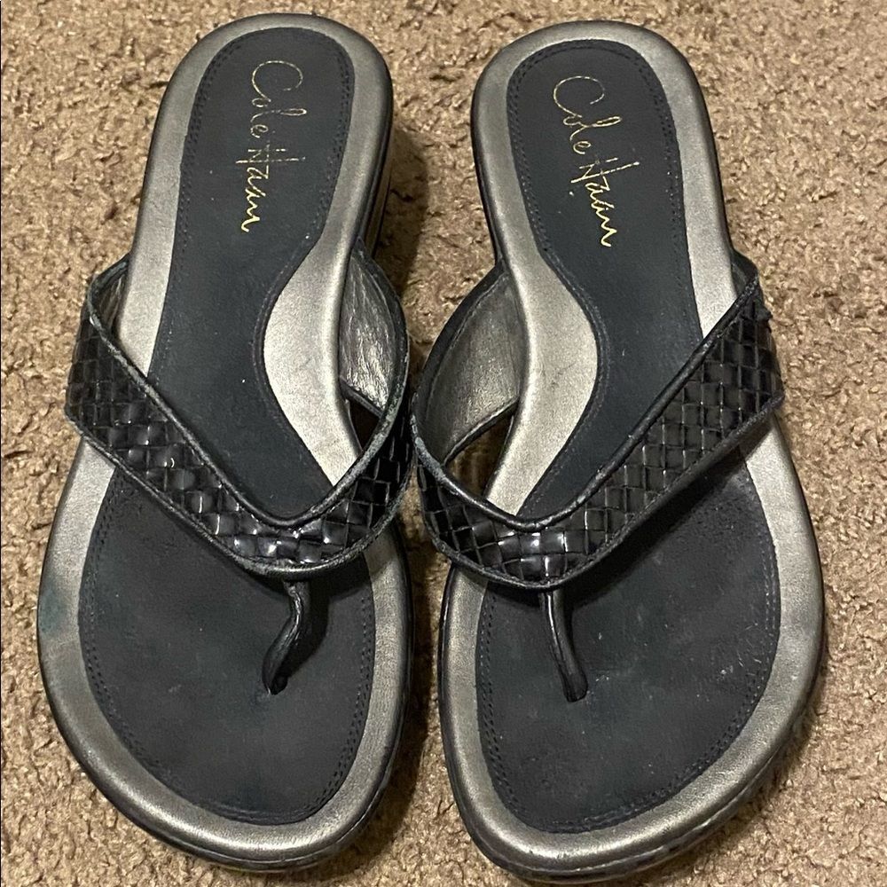 Cole Haan Air Mae Women's Sandals‎ Woven Thong Sz 7 Narrow 7AA D31440 Black